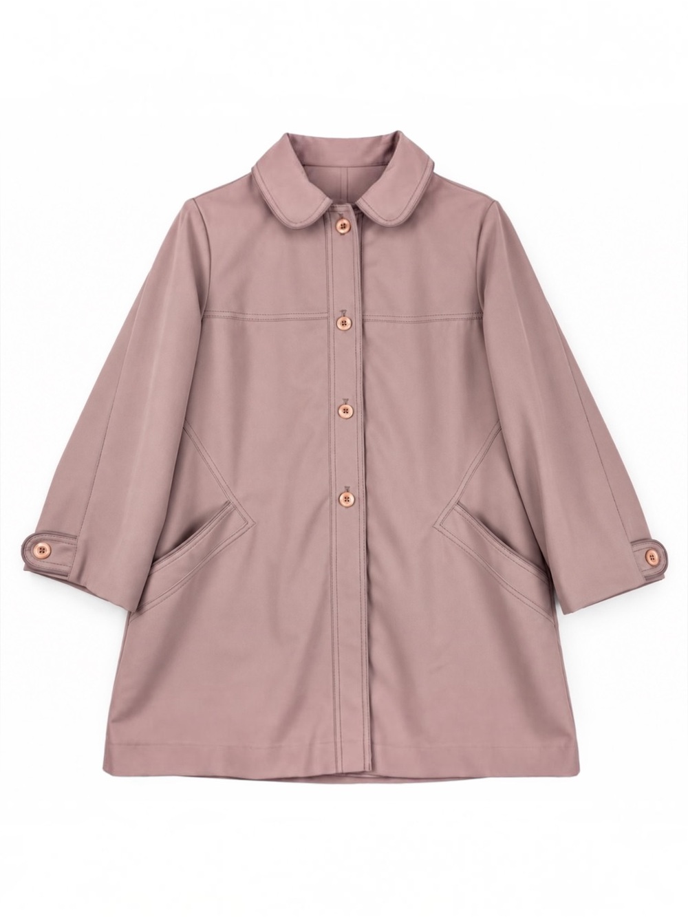 Vintage 1970s Union Made Mauve Mod Car Coat Peter Pan Collar